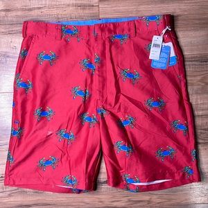 Bermuda Styles Red Men’s Hybrid Shorts Blue Man Crab Novelty Print 38M w/ Pocket